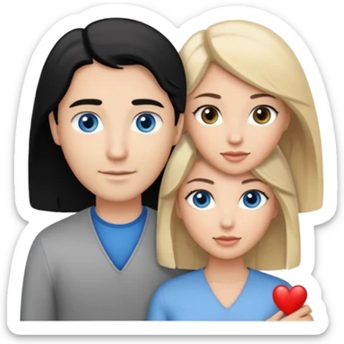 3 people. Blank woman with blond hair and blue eye color on left. And also a blank man with black hair and grey eye color in the middle. And a blank woman with brown hair and grey eye color on the right. Holding each other  sticker