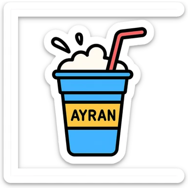 simple modern icon of Ayran drink in a cup or glass with a straw and splash effect, minimal color, clean lines sticker