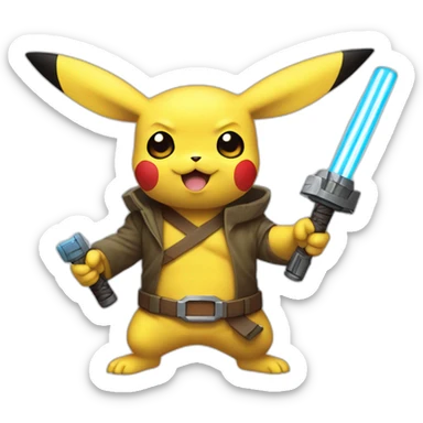 pikachu with the face of yoda and wolverine x-men claws holding a lightsaber sticker