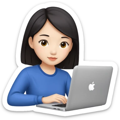 An asian girl is preparing for IELTS online with a laptop. sticker