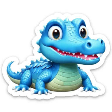 "Cute 3D blue crocodile, Disney style, big eyes, magical glowing swamp, whimsical lighting, 8k render." sticker