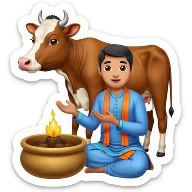 Indian man worshipping cow sticker