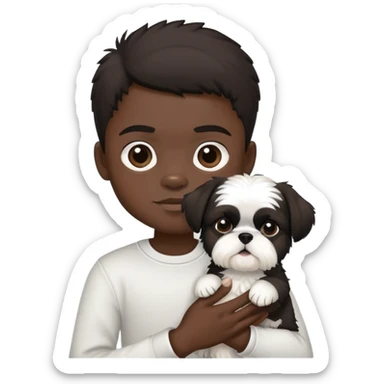black little boy holding a black and white shih tzu dog sticker