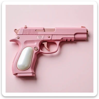 photorealistic pink pistol with a pearl handle, no heart shapes or motifs, white background sticker