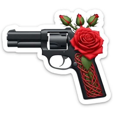 A minimalist side-profile pistol silhouette wrapped in elegant thorned roses. The roses should weave naturally around the frame and grip, with subtle thorns curling along the barrel. sticker
