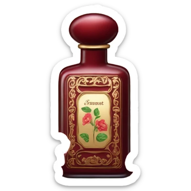 Dark red vintage French style perfume bottle with red begonias sticker