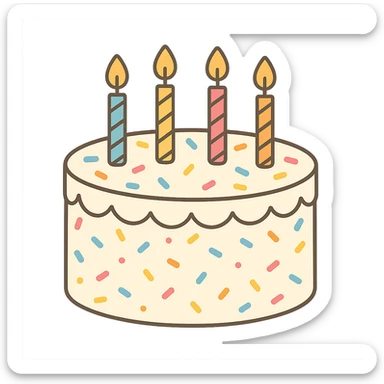 flat toon white birthday cake with sprinkles and candles sticker