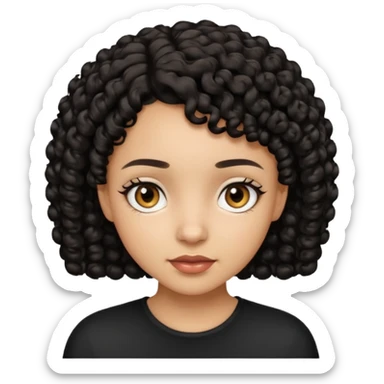 Light skin girl with black very shurt curly hair, brown eyes sticker