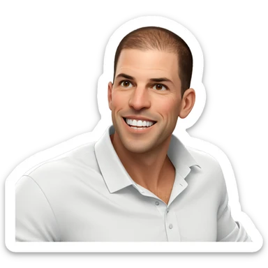 smiling boy in white shirt sticker