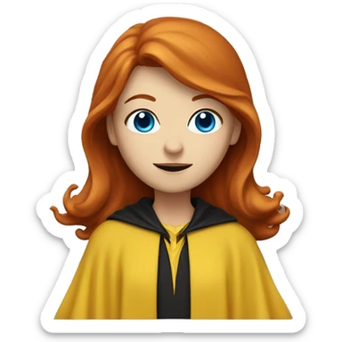 Redhead lady with blue eyes in yellow and black wizard robes sticker