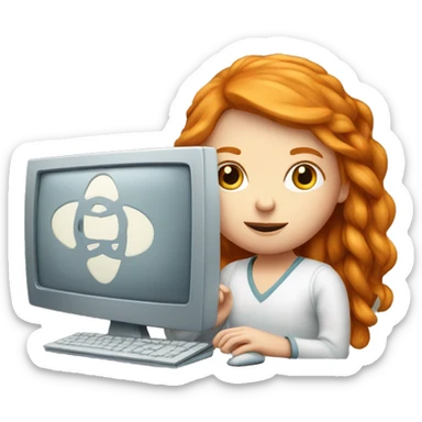 ginger girl with computer and dna sticker