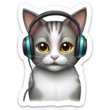 Cat with headphones cleaning sticker