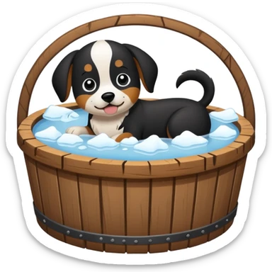 ice bath with a dog in id from wood round sticker