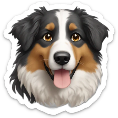 Australian shepperd with an ugly jumper sticker