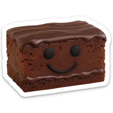 Make the chocolate brownie shorter and more rectangular, not square. Keep the chocolate sauce on top darker, retain the black smiley face and both black eyes. Maintain the transparent background. The style should match the original image's look and feel. sticker