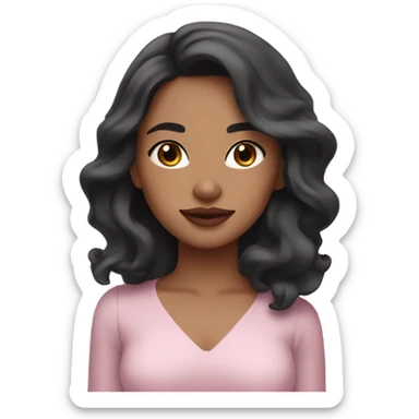 South Asian girl with pale skin, dark wavy shoulder length hair and light pink lips sticker
