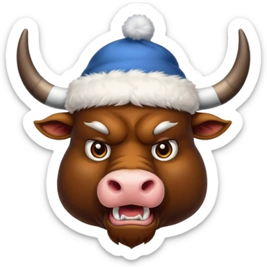 angry winter New Year's with white horns bull emoji sticker