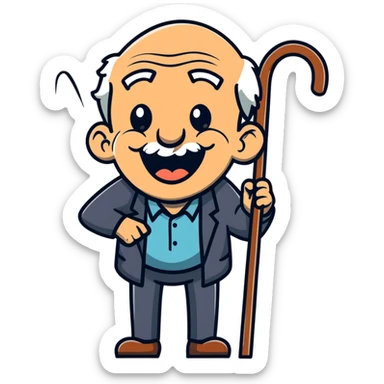 old man with cane laughing hysterically sticker