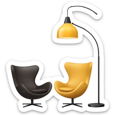 Create a minimalistic and stylish custom emoji that represents a premium interior design studio. The emoji should include a sleek modern chair, a hanging designer lamp, and architectural elements like a floor plan or a paint swatch.  sticker