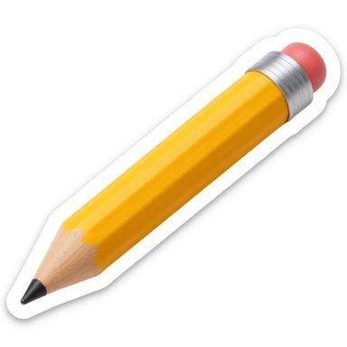 wooden pencil icon in skeuomorphism style, realistic wood grain and shiny yellow paint finish sticker