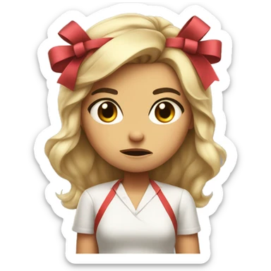 cute animted girl wth a bow in er hair being angry sticker