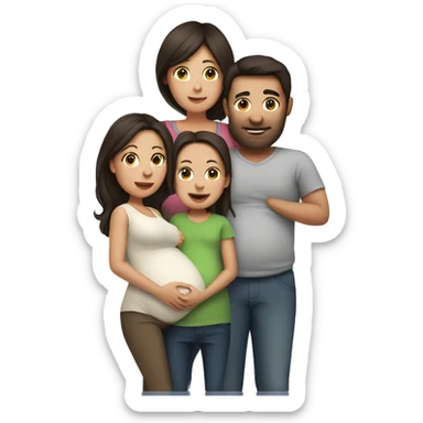 Family with pregnant Mum, dark brown hair sticker