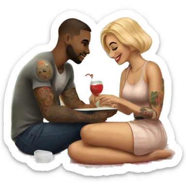 Romantic picnic date for beautiful tattooed couple sticker