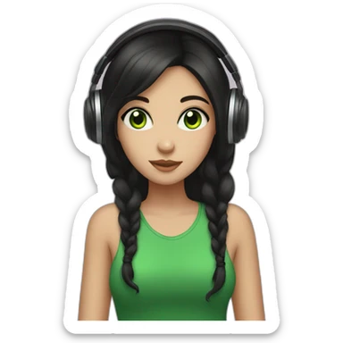 girl with dark hair and green eyes listen to music sticker