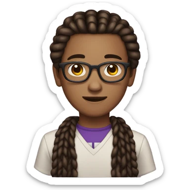 Brown teen nerd androginous boy with black and dark purple box braids showing near the eyes sticker