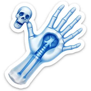 3D render of Broken Bone Cast, X-Ray imaging aesthetic, translucent materials showing internal structure, white plaster cast with a blue ghost overlay showing the break, medical scan style, emoji style, isolated on white background --v 6.0. sticker
