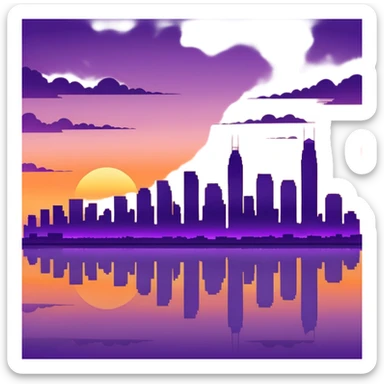 city skyline with sunset sticker
