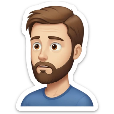 White man with brown hair and beard with anxiety and begging. profile view sticker