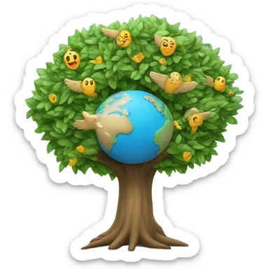 un arbol con cara y alas sticker