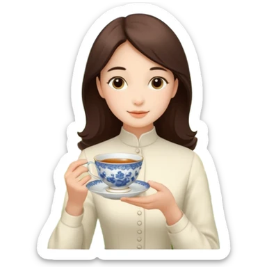 English garden tea time mood, soft afternoon light, porcelain teacup, subtle greenery, minimal premium body lotion, calm and elegant, no face, no text. sticker