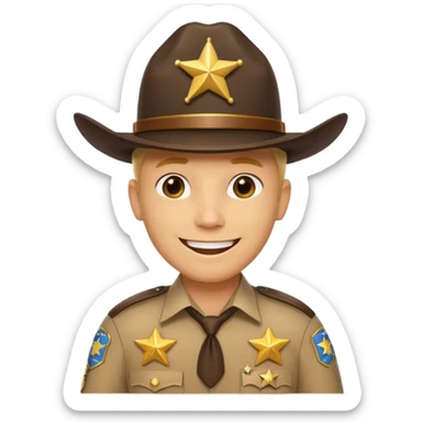 Generate me an emoji with a yellow man from the Apple emoji, in a realistic American sheriff's uniform sticker