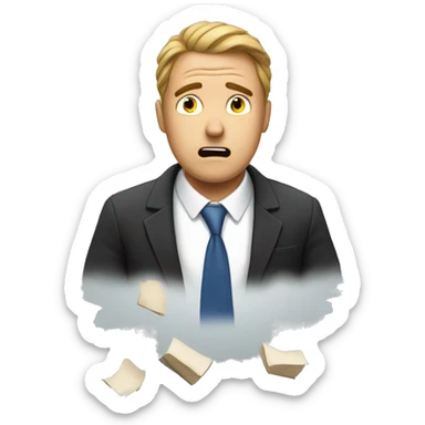 stressed Man in suit with books around him sticker