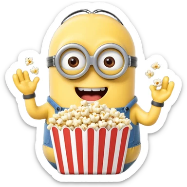 Laughing minion eating popcorn sticker