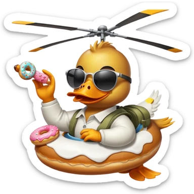 duck with sunglasses eating a donut on a helicopter  sticker