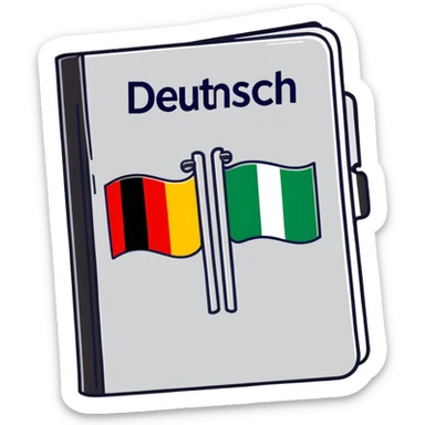 Dictionary book cover with German and Italian flags, labeled Deutsch-Italiano Dictionary sticker