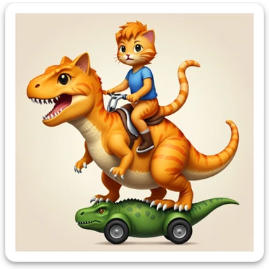 cat riding a trex sticker