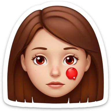Girl with brown hair and white red pimple  sticker
