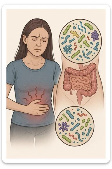 Donna con disequilibrio della flora microbica intestinale sticker