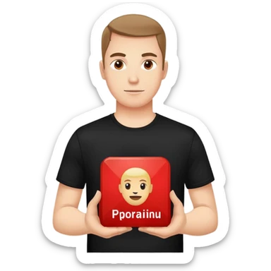 A man in a black t-shirt holding a red square, with the text "продающий красный" sticker