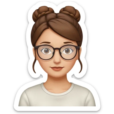 white European woman, 1m60, brown hair in a bun, glasses sticker