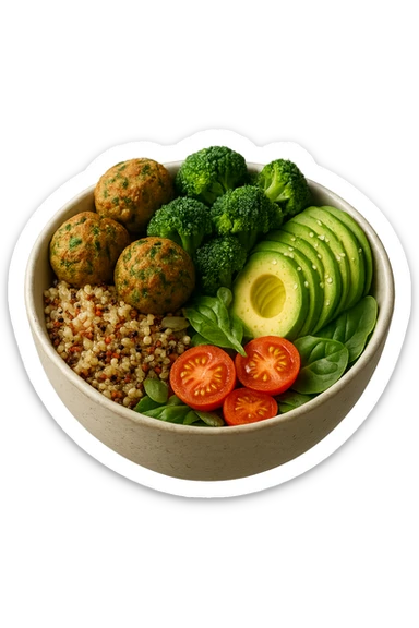 bowl di cibo sano fluttua in aria, iperrealistico 4k sticker