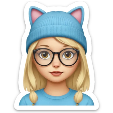 Blonde girl wearing cat  glasses and beanie sticker