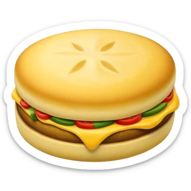 Cinematic Realistic Arepas Dish Emoji, depicted as golden cornmeal cakes filled with savory ingredients rendered with lifelike textures and warm, inviting lighting. sticker