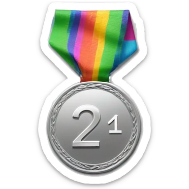 silver medal with number '2', and very very long tape sticker