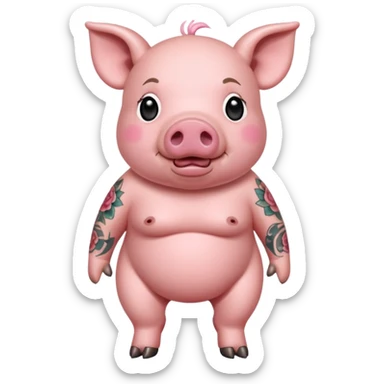 full body of pig having tattoo, front view sticker