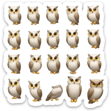 draw 10 identical owls but in different positions sticker